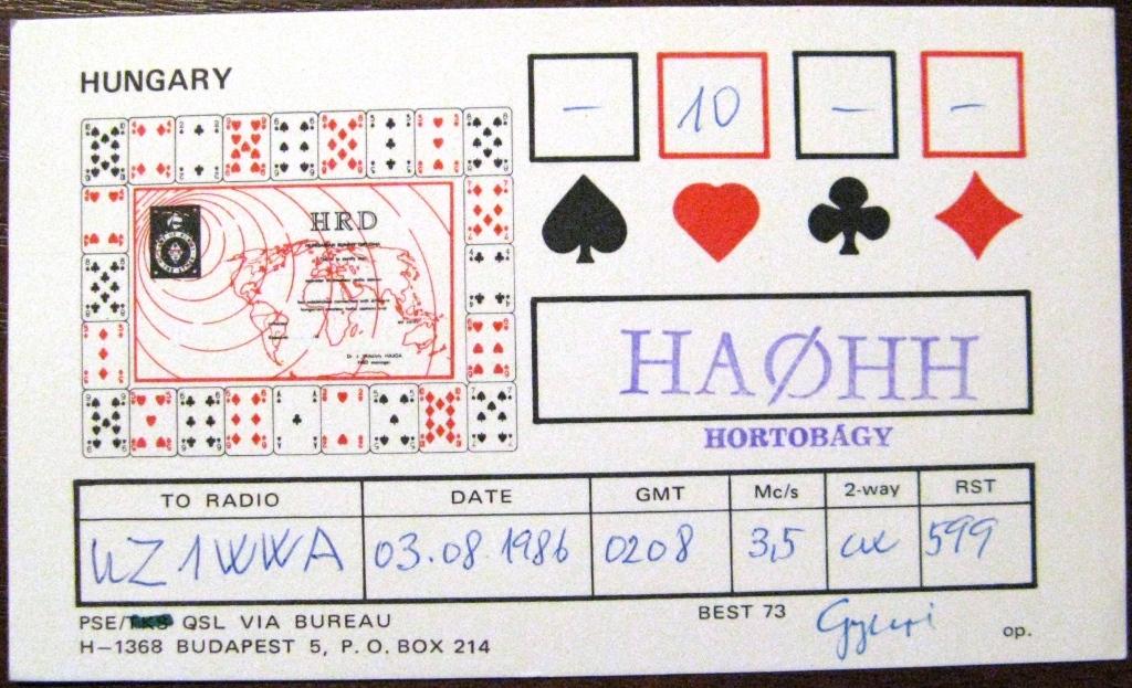 К22-386 QSL КАРТОЧКА РАДИООБМЕНА ВЕНГРИЯ 1985 ИГРАЛЬНАЯ КАРТА