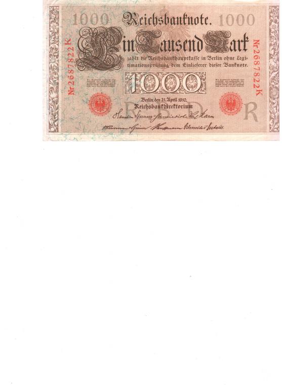 Германия. 1910 год. 1000 марок. Красная печать.