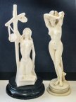 2 статуэтки. Девушка у пня. Девушка с весами Libra. Алебастр.