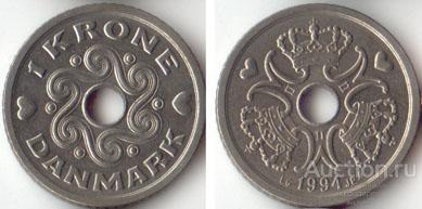 Дания 1 крона 1992 года
