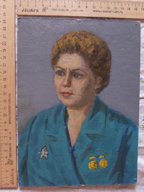 картина портрет Женщина страны советов,художник Захарьян Рубен,картон,масло,1972 год