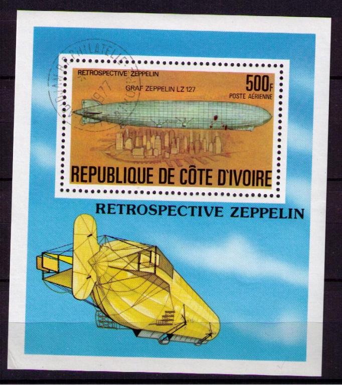 Кот де Ивуар 1977 Дирижабль Цеппелин блок гаш.