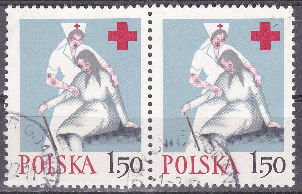 Марки Польша 1977 Красный крест м №2483 Сцепка из 2 марок