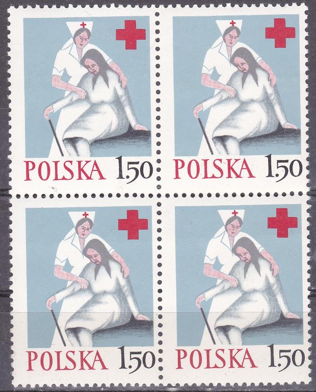 Марки Польша 1977 Красный крест м №2483 Квартблок