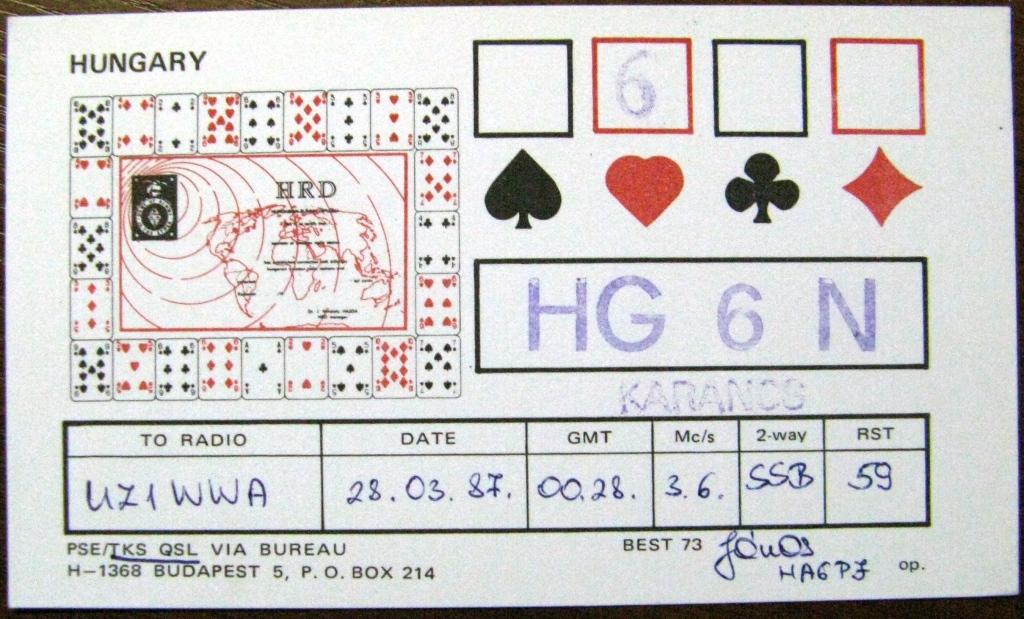 К22-404 QSL КАРТОЧКА РАДИООБМЕНА ВЕНГРИЯ 1987 ИГРАЛЬНАЯ КАРТА