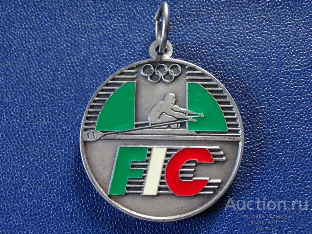 МЕДАЛЬ ФЕДЕРАЦИЯ ИТАЛИИ ПО ГРЕБЛЕ FIC ТЯЖМЕТ ЭМАЛЬ 1997 год 39 мм