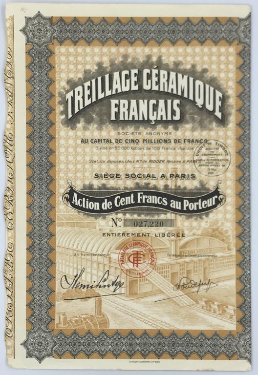 Франция, Париж, 1928г., Акция, Treillage Ceramique Franciais