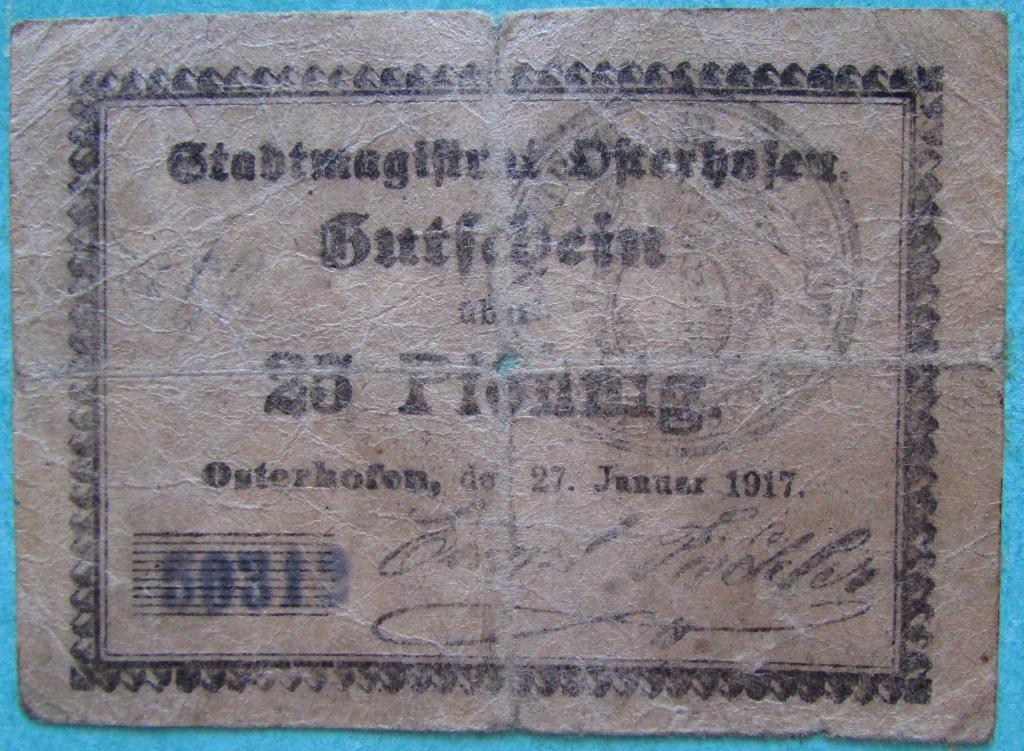 Германия нотгельд Osterhofen 25 пф. 1917 год.