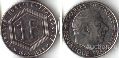 Франция 1 франк 1988 года Шарль Де Голль