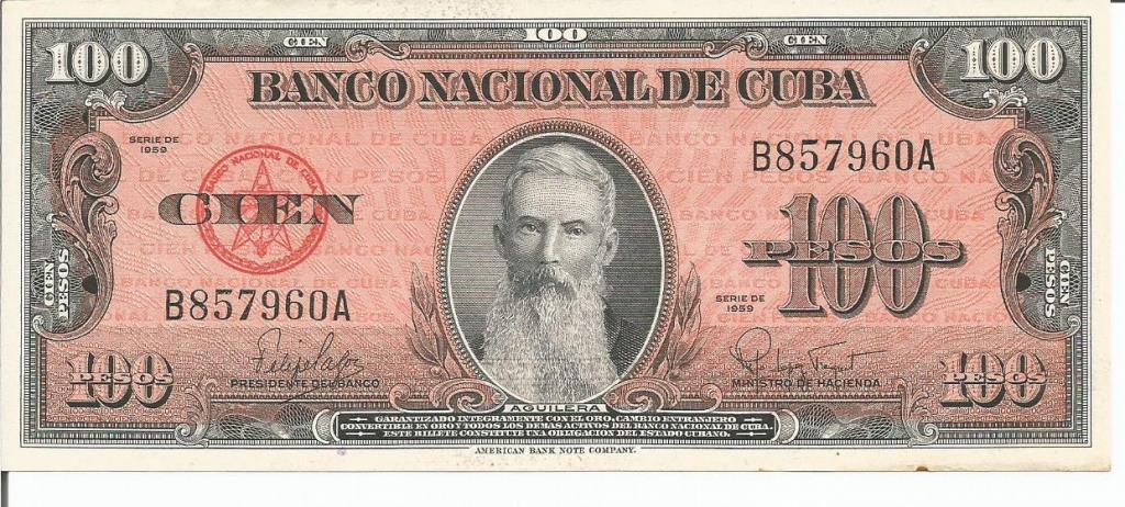 Куба  100  песо  1959  года  UNC   (Р-93a)