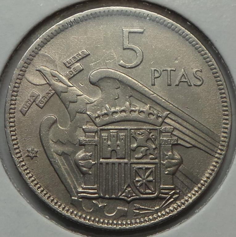 Испания 5 песет 1957 (67) года КМ#786