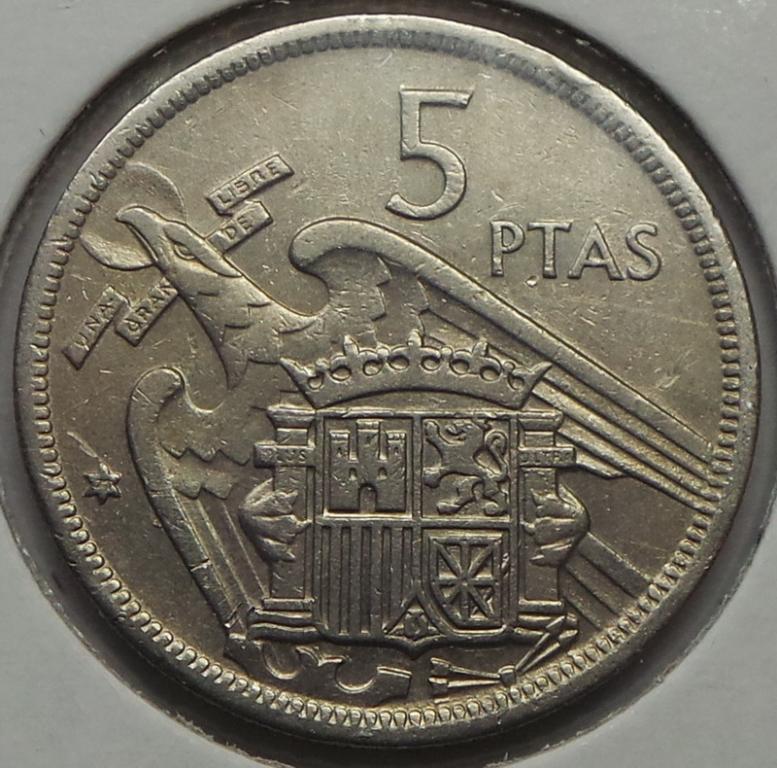 Испания 5 песет 1957 (71) года КМ#786