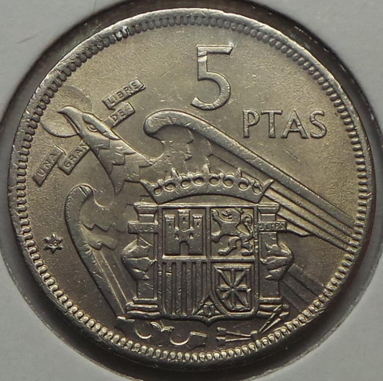 Испания 5 песет 1957 (68) года КМ#786