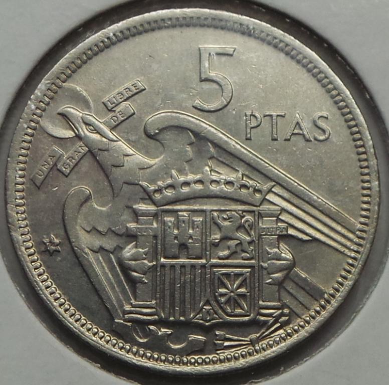 Испания 5 песет 1957 (74) года КМ#786