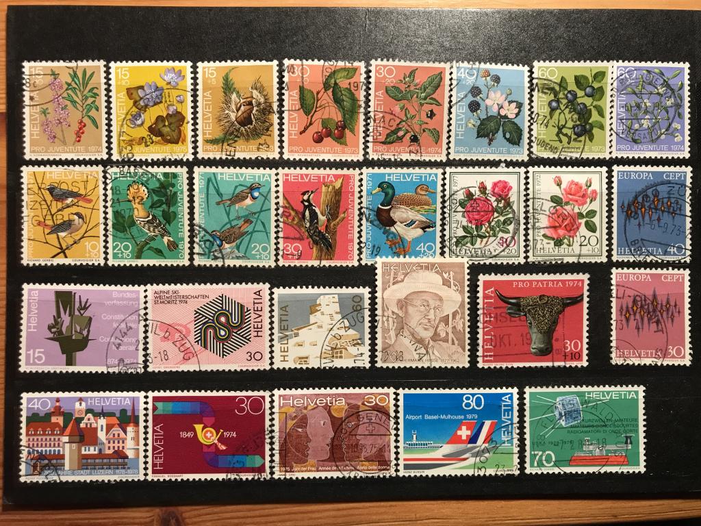 Швейцария, почтовые марки 1970х, использованные