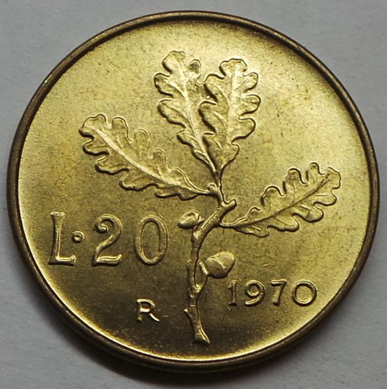 Италия 20 лир 1970 R года КМ#97.2