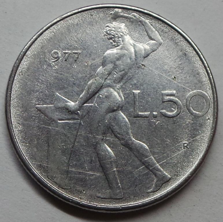 Италия 50 лир 1977 R года (5) КМ#95.1