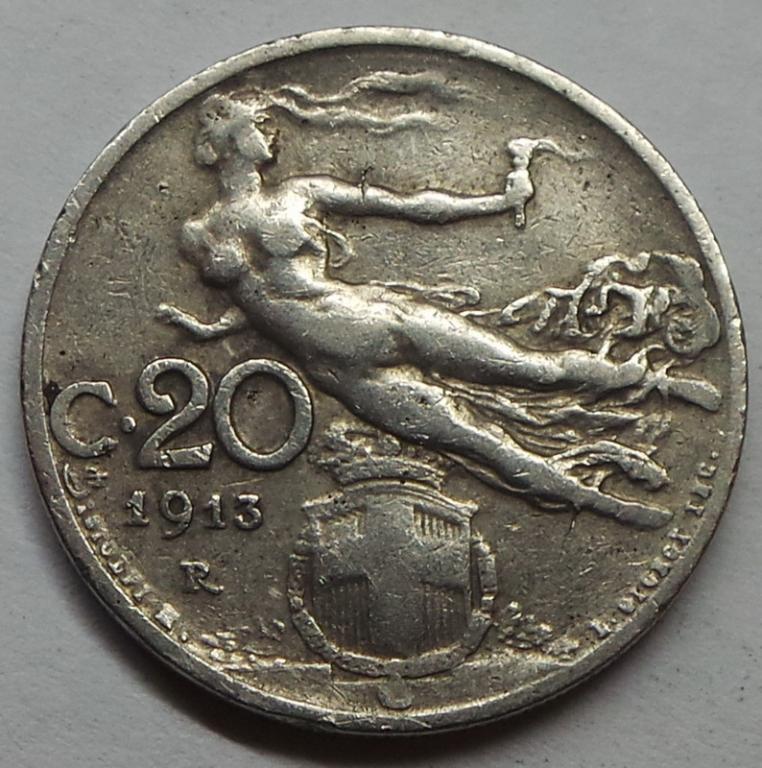 Италия 20 чентезимо 1913 R года (2) КМ#44