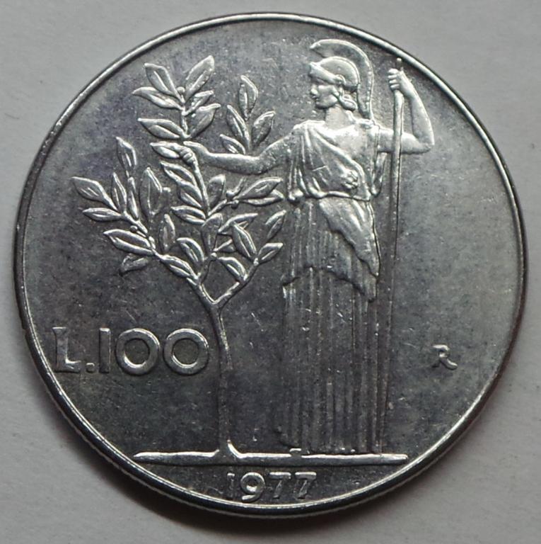 Италия 100 лир 1977 R года (3) КМ#96.1