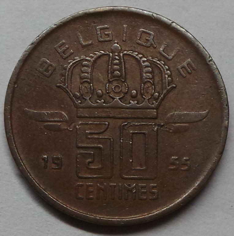 Бельгия 50 сантимов 1955 года (2) КМ#144