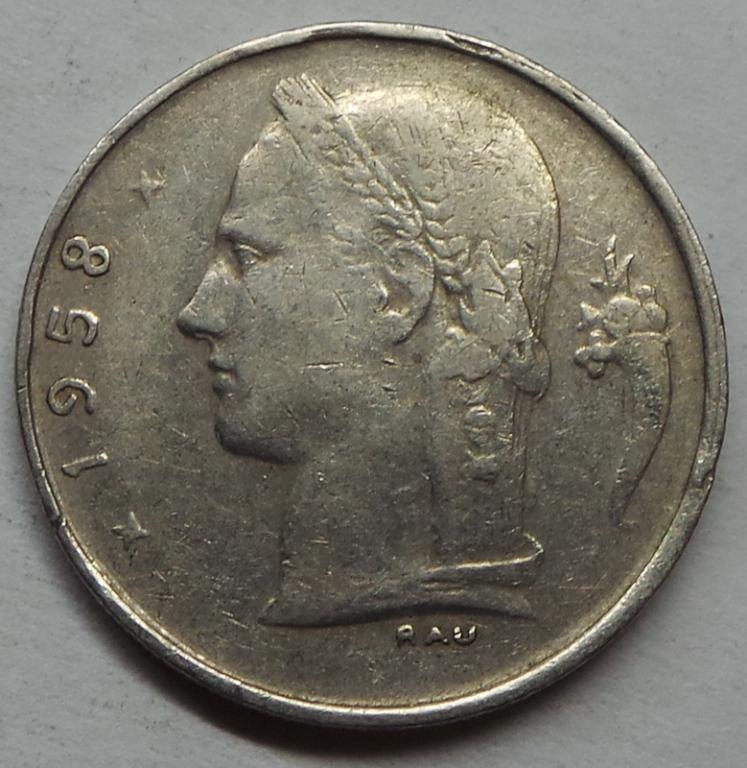 Бельгия 1 франк 1958 года (2) КМ#142.1