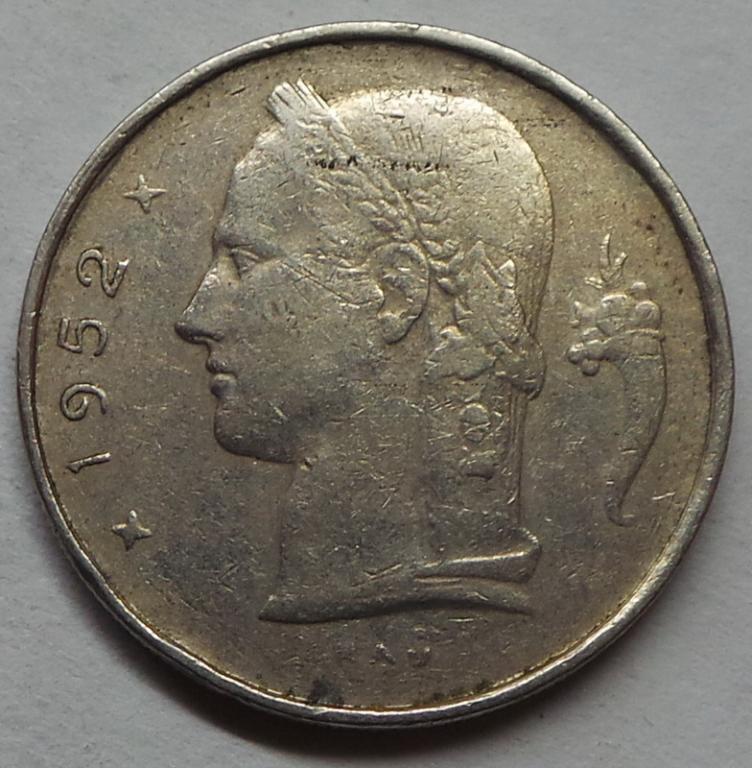 Бельгия 1 франк 1952 года (2) КМ#142.1