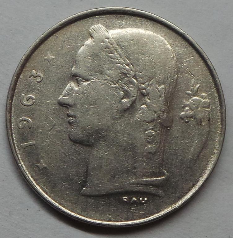 Бельгия 1 франк 1963 года КМ#142.1