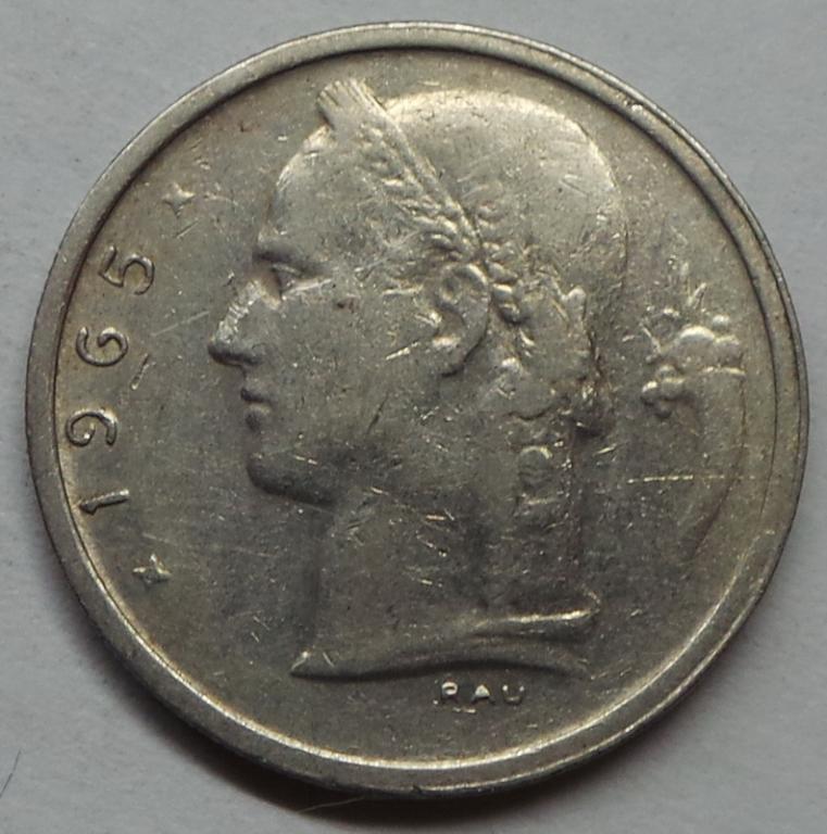 Бельгия 1 франк 1965 года (1) КМ#142.1
