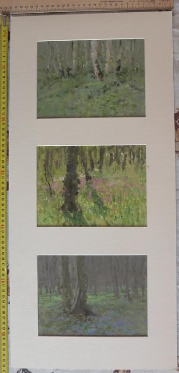 картина Лес зеленый  весенний майский,картон,масло,НХ