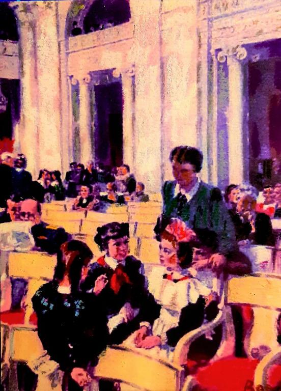 Картина-этюд " Перед спектаклем" 13х18. 20 век.