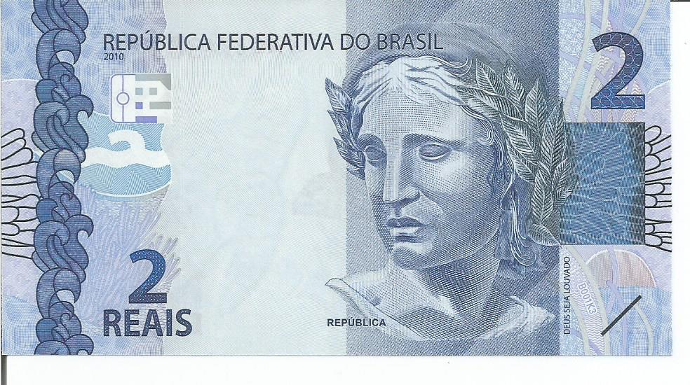 Бразилия  2  реала  2010 года пресс UNC (Р-252a) Seria AА 0474.