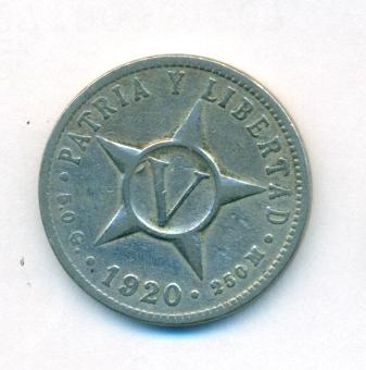 Куба - 5 сентаво 1920 год.