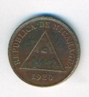 Никарагуа 1 сентаво 1920 г. Редкая