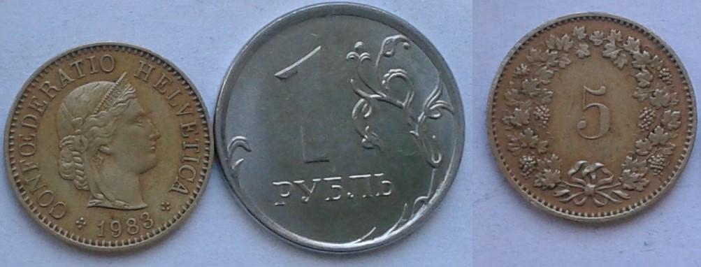 Швейцария. 5 раппен, бронза, 1983