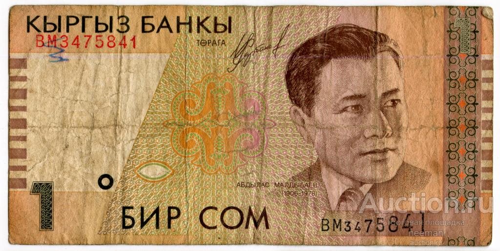 Киргизия (Кыргызстан) 1 сом 1999 года, серия BM3475841
