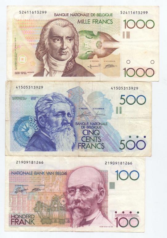 Серия : 1000 франков, 500 франков, 100 франков Бельгия