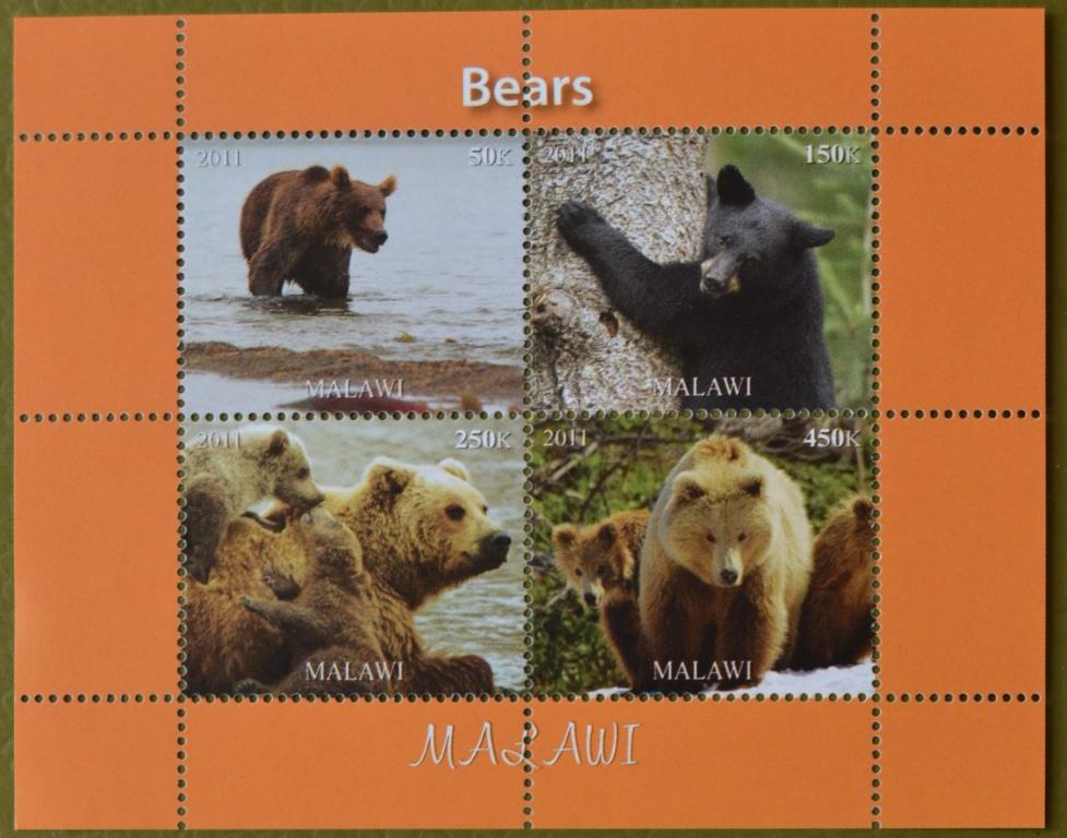 Малави 2011 г. Медведи, ФАУНА, блок, MNH - 4