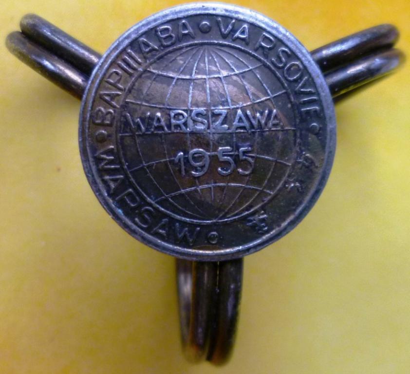 Всемирный фестиваль молодёжи. Варшава. 1955г.Зажим для галстука. Белый металл