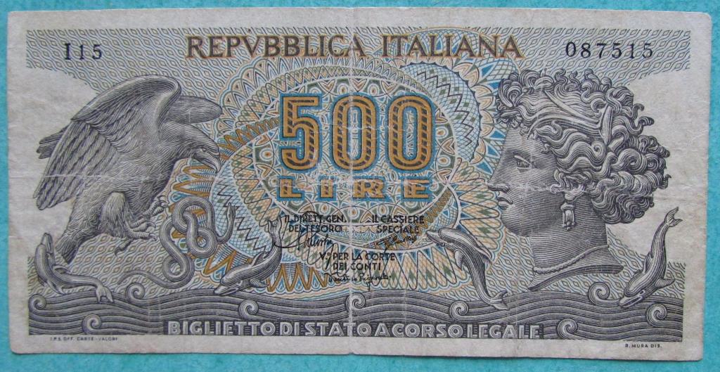 Италия 500 лир 1967 год