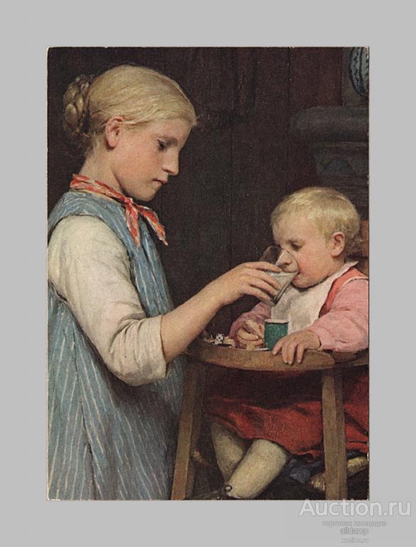 Открытка иностранная, Швейцария. Домохозяйка. Альберт Анкер, живопись