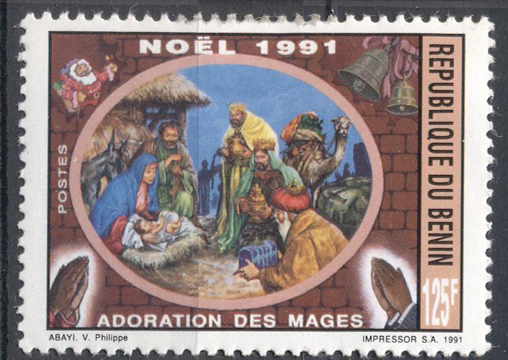 Бенин 1991 г.  Рождество  негашеная* (След наклейки)