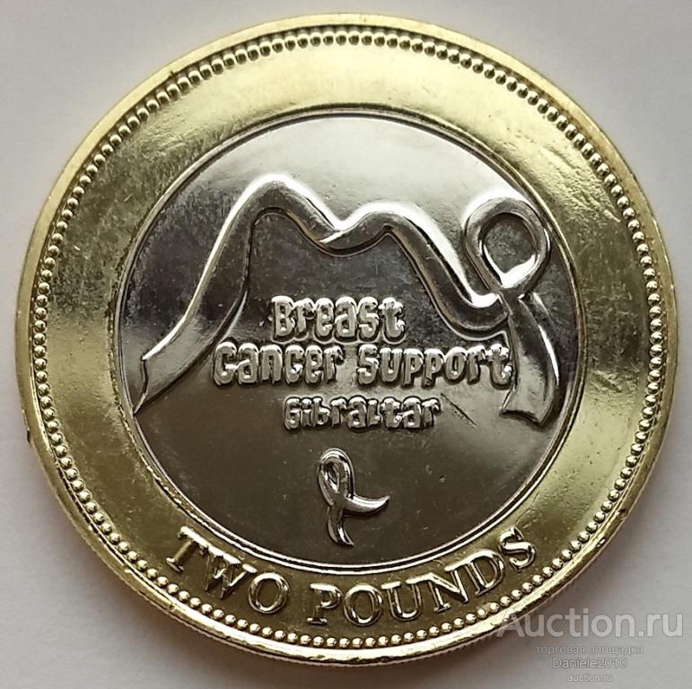 Гибралтар, 2 фунта, 2019, Программа, Борьба с раком груди, биметалл, АНЦ, Редкая