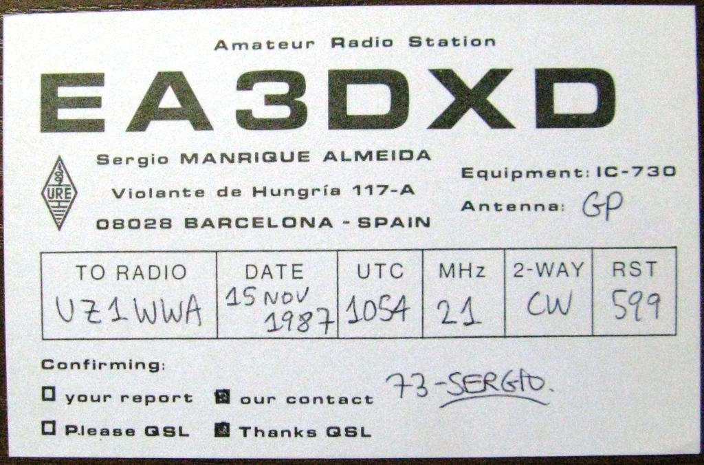 К22-740 QSL КАРТОЧКА РАДИООБМЕНА ИСПАНИЯ 1987