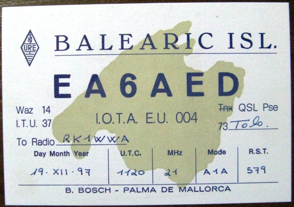 К22-748 QSL КАРТОЧКА РАДИООБМЕНА ИСПАНИЯ 1997