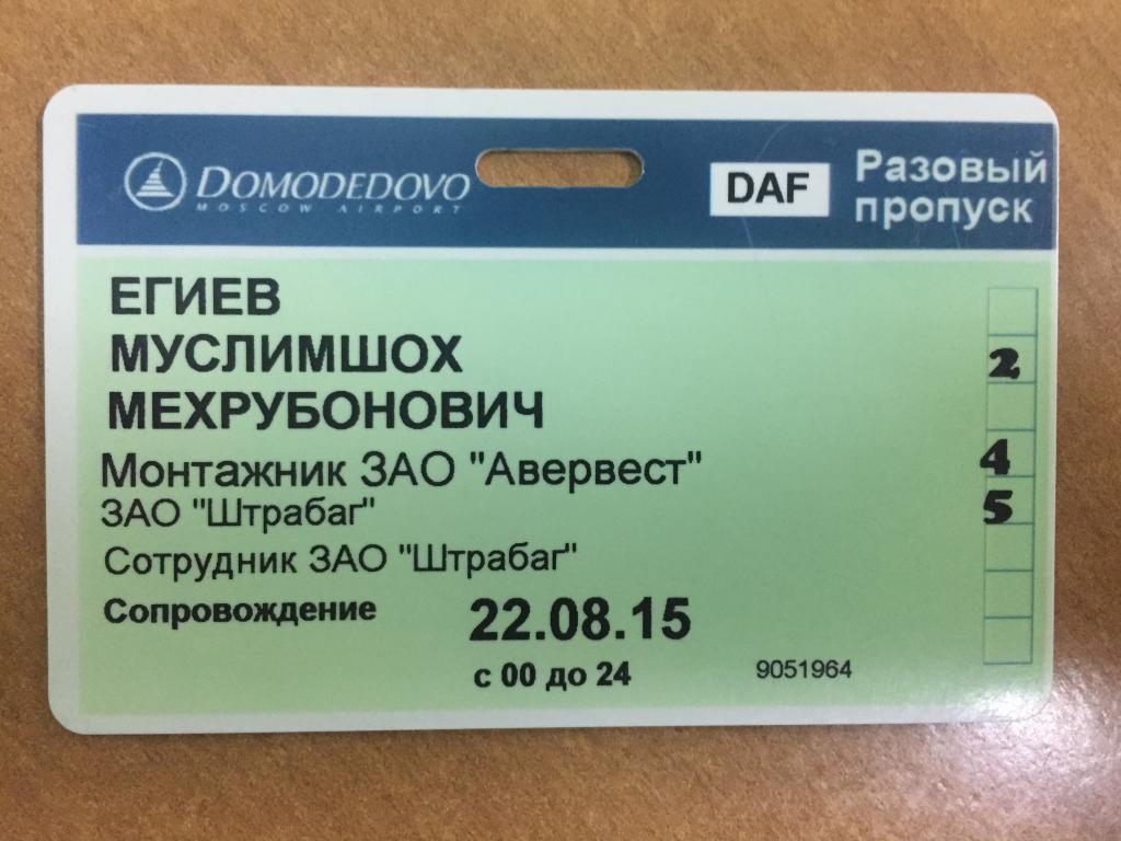 Электронный пропуск сотруднику. Одноразовый пропуск. Пропуск Домодедово. Пропуск аэропорт Домодедово. Пропуск разовый (100 шт).