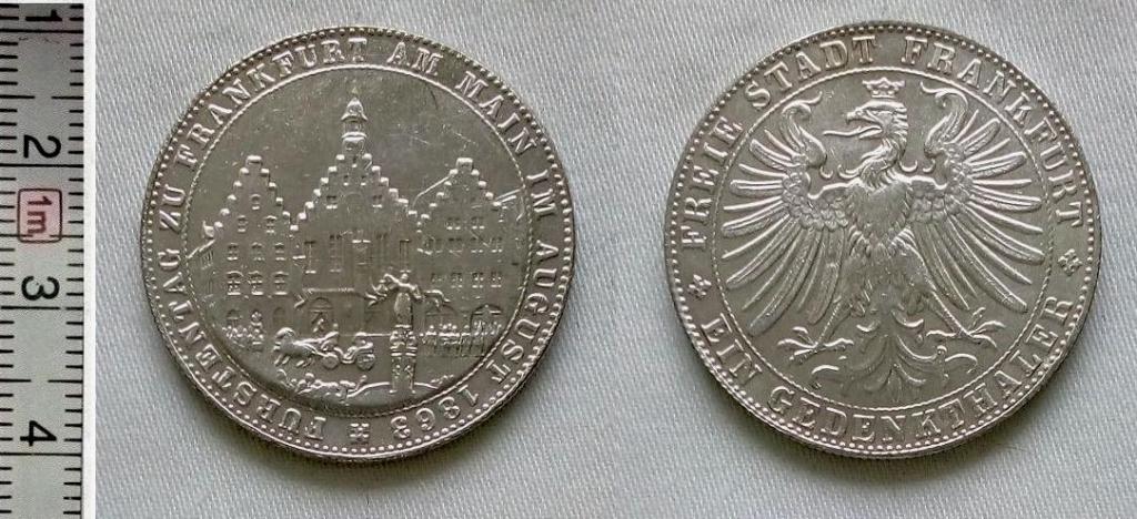 Германия, Фракфурт, 1 талер 1863 год,никель,посеребрение,Копия!