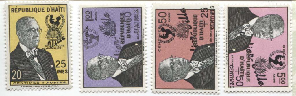 1961.Гаити.Президент Дювалье в надпечаткой и добавочным номиналом 4м.*