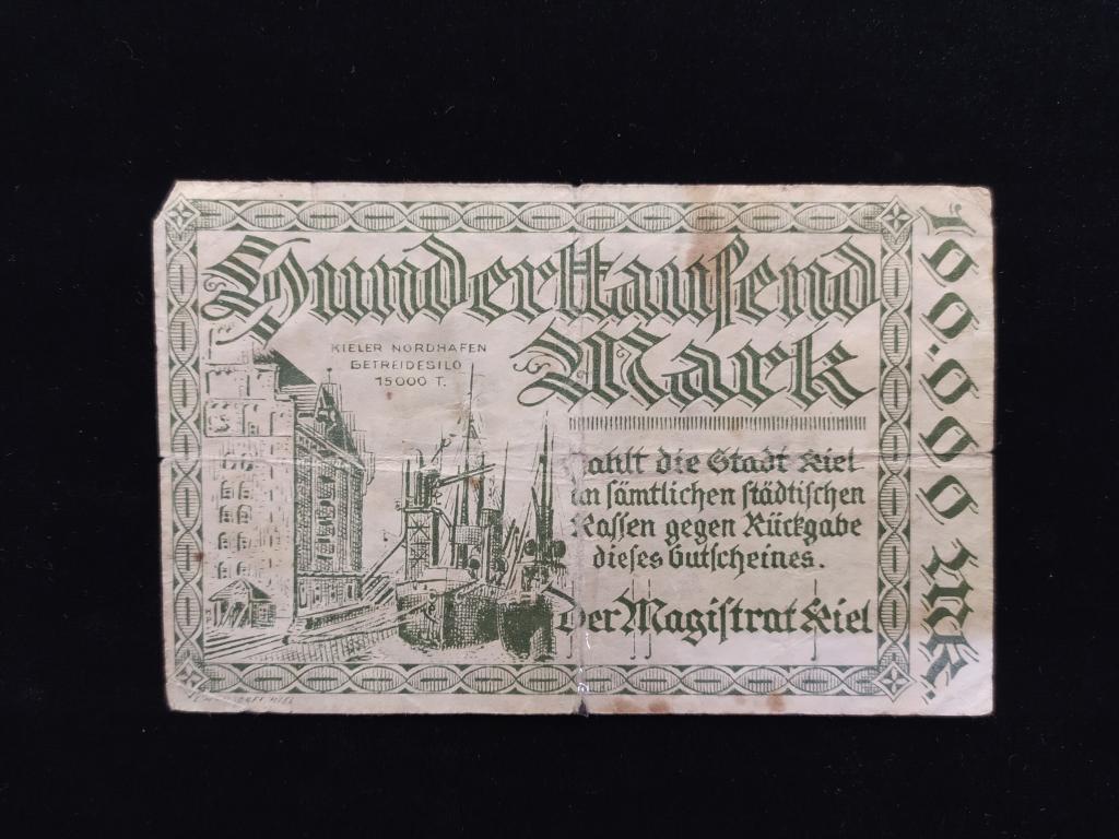 Германия нотгельд Kiel 100000 марок 1923 года корабли