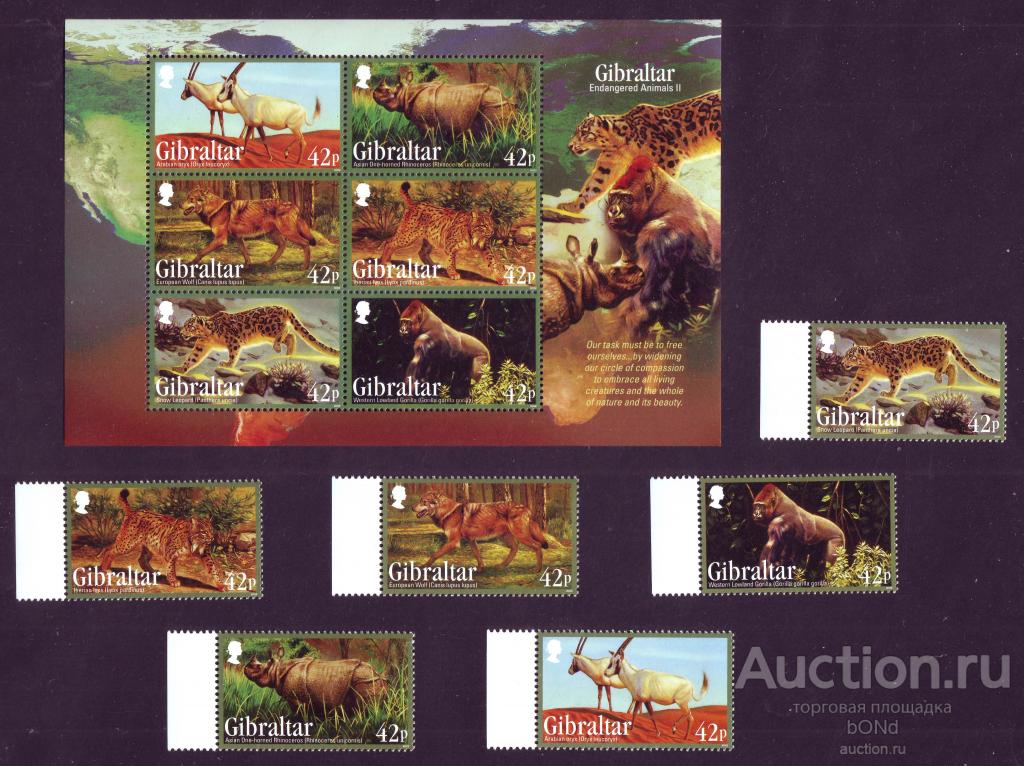 ФАУНА. ЖИВОТНЫЕ. ГИБРАЛТАР  2012г. 6 марок и 1 блок  ** MNH 12,0 €
