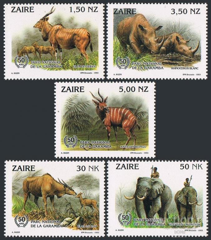 ФАУНА. ЖИВОТНЫЕ. КОНГО - ЗАИР  1993 г.  5 марок  ** MNH